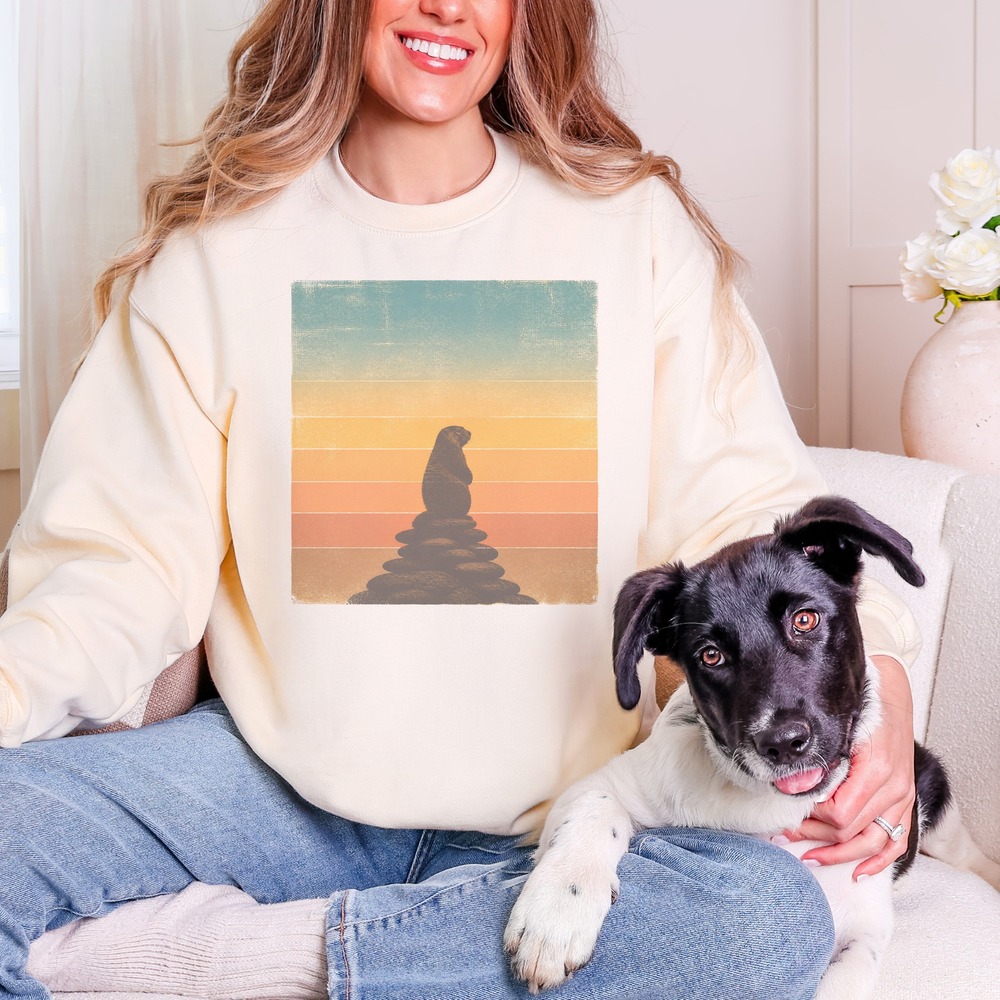Ground Squirrel Standing Atop a Stone Cairn Retro Sweatshirt